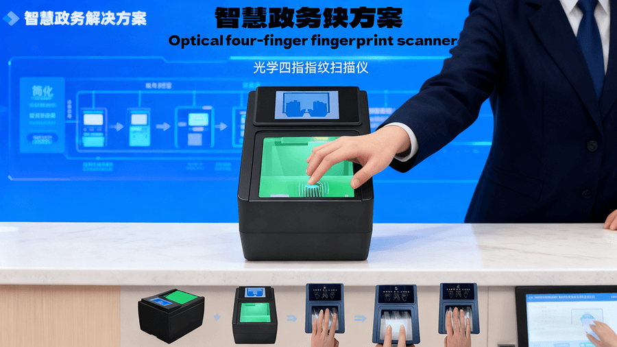 指紋掃描儀在政務(wù)服務(wù)、國家級人口建檔、交通樞紐安檢三大場景的應(yīng)用方案總覽，展示設(shè)備在不同場景的部署邏輯與價(jià)值。